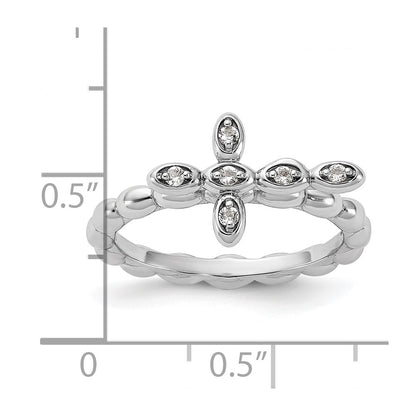 Sterling Silver Stackable Expressions Rhodium-plated White Topaz Cross Ring