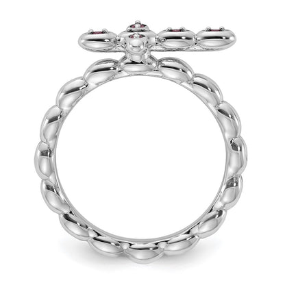 Sterling Silver Stackable Expressions Rhodium-plated Rhodolite Cross Ring