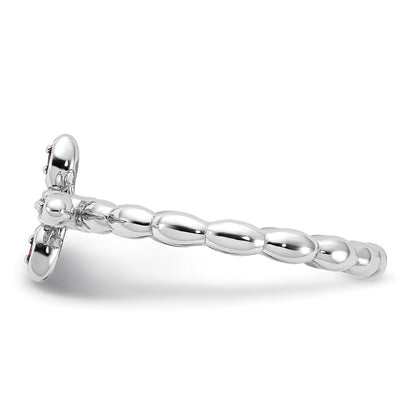 Sterling Silver Stackable Expressions Rhodium-plated Rhodolite Cross Ring