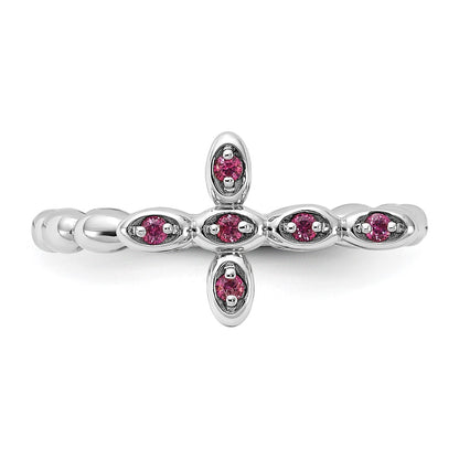 Sterling Silver Stackable Expressions Rhodium-plated Rhodolite Cross Ring