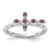 Sterling Silver Stackable Expressions Rhodium-plated Rhodolite Cross Ring