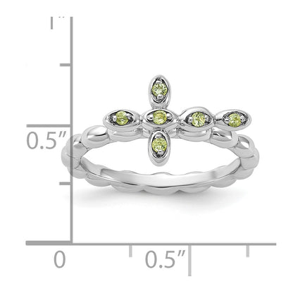 Sterling Silver Stackable Expressions Rhodium-plated Peridot Cross Ring