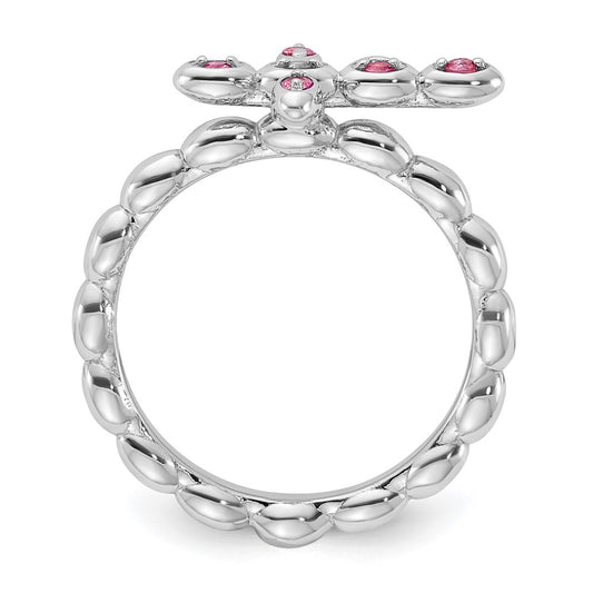 Sterling Silver Stackable Expressions Rhodium-plated Pink Tourmaline Cross Ring