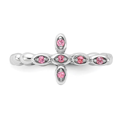 Sterling Silver Stackable Expressions Rhodium-plated Pink Tourmaline Cross Ring