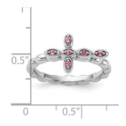 Sterling Silver Stackable Expressions Rhodium-plated Pink Tourmaline Cross Ring