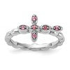 Sterling Silver Stackable Expressions Rhodium-plated Pink Tourmaline Cross Ring