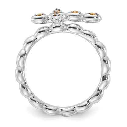 Sterling Silver Stackable Expressions Rhodium-plated Citrine Cross Ring