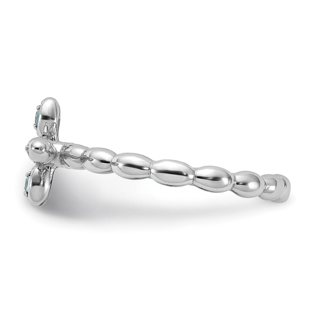 Sterling Silver Stackable Expressions Rhodium-plated Blue Topaz Cross Ring