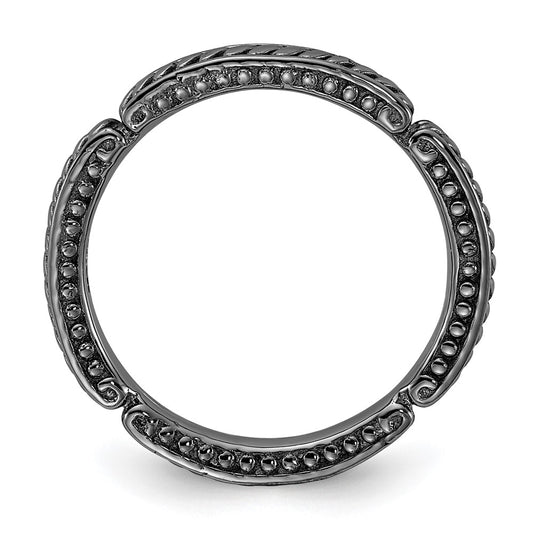 Sterling Silver Stackable Expressions Black Rhodium Textured Ring