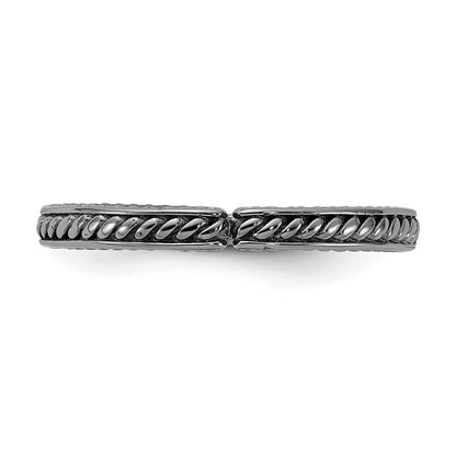 Sterling Silver Stackable Expressions Black Rhodium Textured Ring