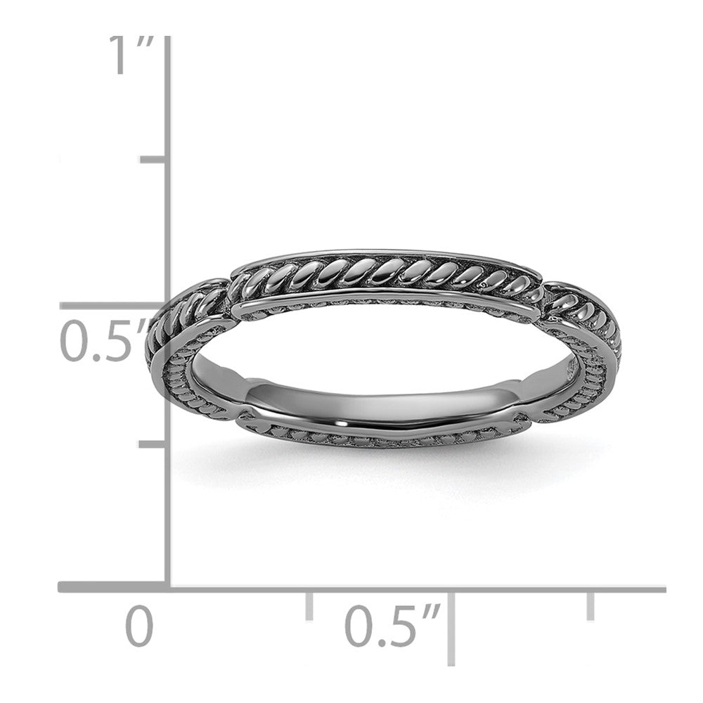 Sterling Silver Stackable Expressions Black Rhodium Textured Ring