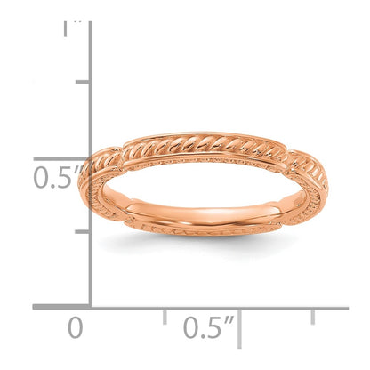 Sterling Silver Stackable Expressions Rose Gold-plated Textured Ring