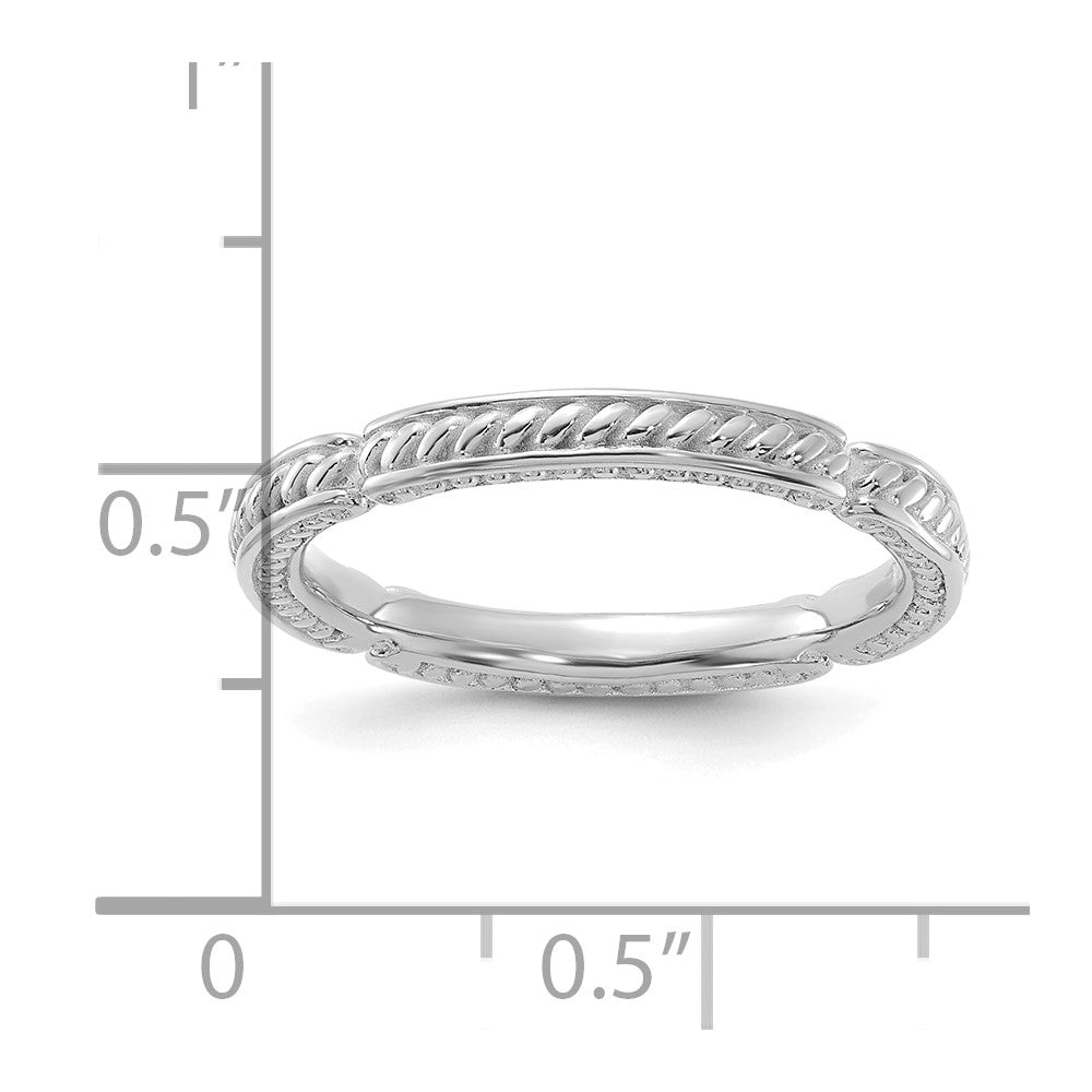 Sterling Silver Stackable Expressions Rhodium-plated Textured Ring