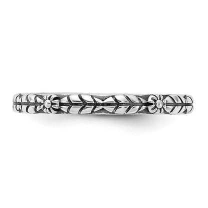Sterling Silver Stackable Expressions Oxidized and Textured Flowers Ring