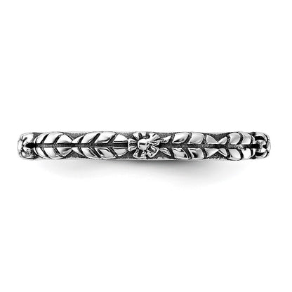 Sterling Silver Stackable Expressions Oxidized and Textured Flowers Ring