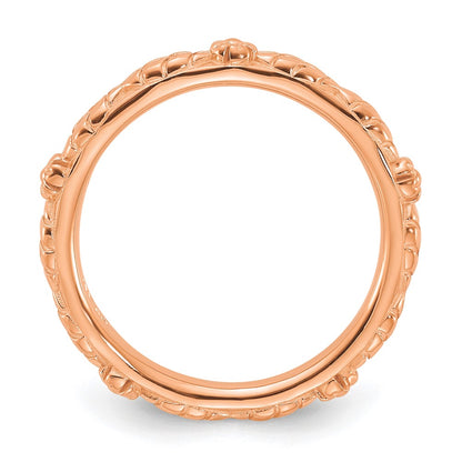 Sterling Silver Stackable Expressions Rose Gold-plated Textured Flowers Ring