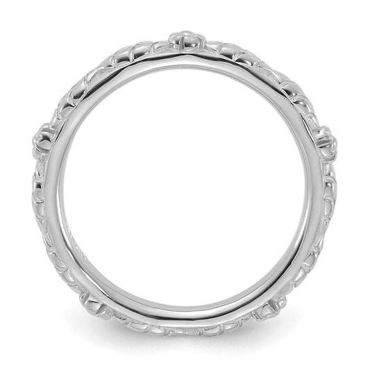 Sterling Silver Stackable Expressions Rhodium-plated Textured Flowers Ring