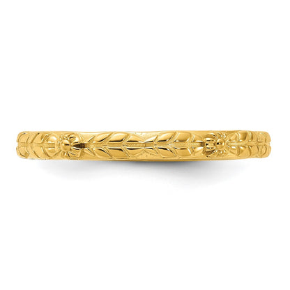 Sterling Silver Stackable Expressions Gold-plated Textured Flowers Ring