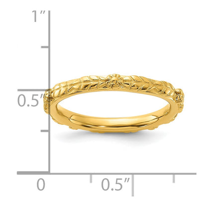 Sterling Silver Stackable Expressions Gold-plated Textured Flowers Ring