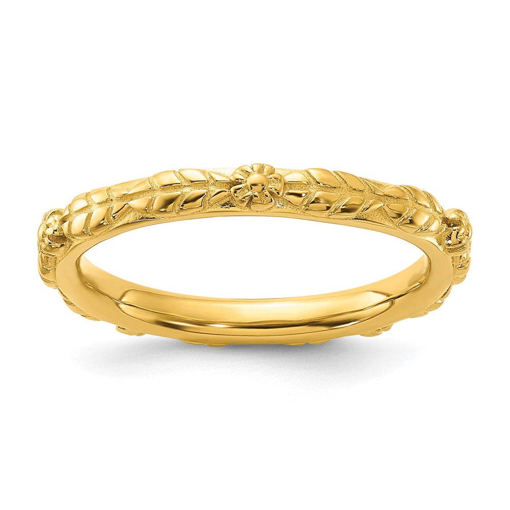 Sterling Silver Stackable Expressions Gold-plated Textured Flowers Ring