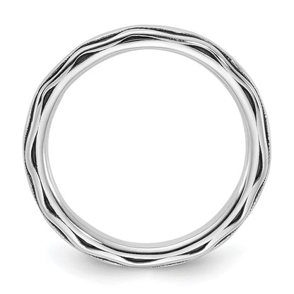 Sterling Silver Stackable Expressions Oxidized Wave Design Ring