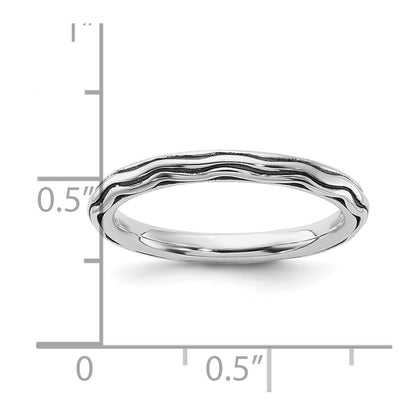 Sterling Silver Stackable Expressions Oxidized Wave Design Ring