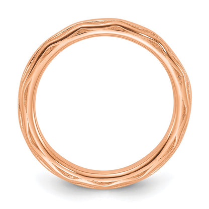 Sterling Silver Stackable Expressions Rose Gold-plated Wave Design Ring