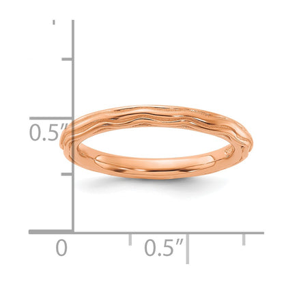 Sterling Silver Stackable Expressions Rose Gold-plated Wave Design Ring