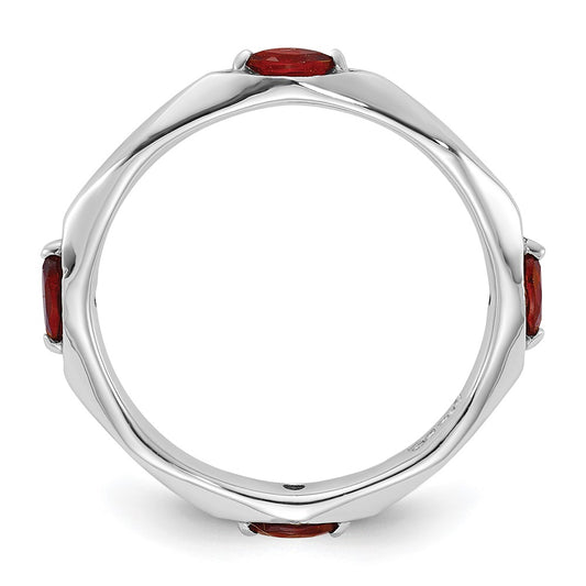 Sterling Silver Stackable Expressions Rhodium-plated Garnet Ring