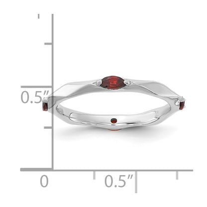 Sterling Silver Stackable Expressions Rhodium-plated Garnet Ring