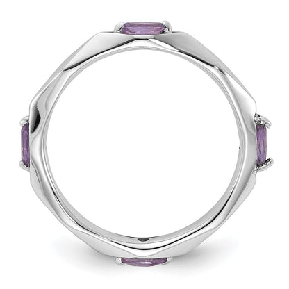 Sterling Silver Stackable Expressions Rhodium-plated Amethyst Ring