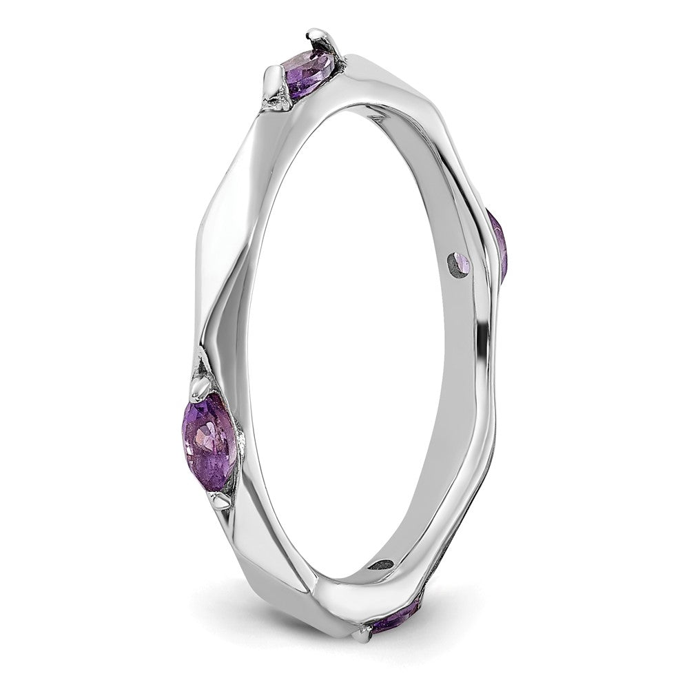 Sterling Silver Stackable Expressions Rhodium-plated Amethyst Ring