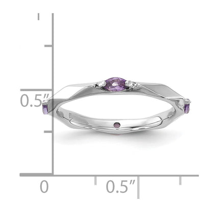 Sterling Silver Stackable Expressions Rhodium-plated Amethyst Ring