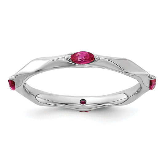 Sterling Silver Stackable Expressions Rhodium-plated Created Ruby Ring