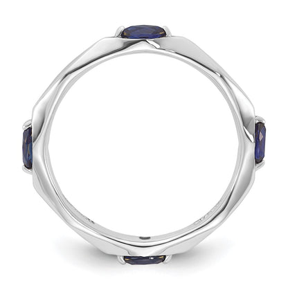 Sterling Silver Stackable Expressions Rhod-plated Created Sapphire Ring