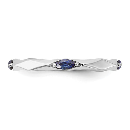 Sterling Silver Stackable Expressions Rhod-plated Created Sapphire Ring