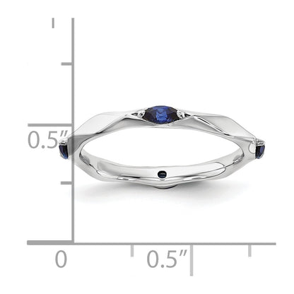 Sterling Silver Stackable Expressions Rhod-plated Created Sapphire Ring