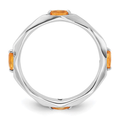 Sterling Silver Stackable Expressions Rhodium-plated Citrine Ring