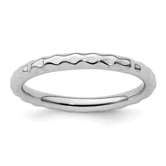 Sterling Silver Stackable Expressions Rhodium Hammered Ring