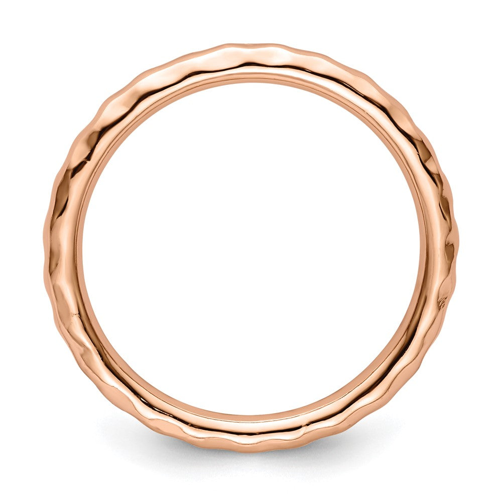 Sterling Silver Stackable Expressions Rose Gold-plated Hammered Ring