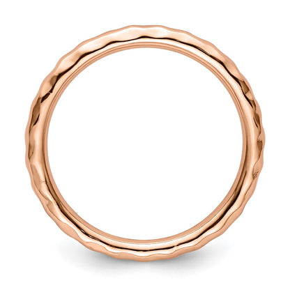 Sterling Silver Stackable Expressions Rose Gold-plated Hammered Ring