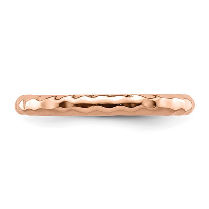 Sterling Silver Stackable Expressions Rose Gold-plated Hammered Ring