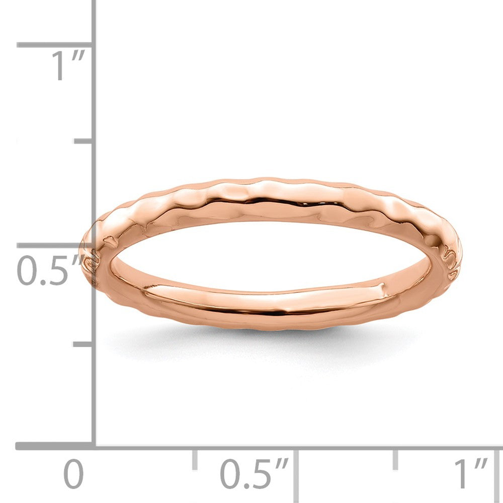 Sterling Silver Stackable Expressions Rose Gold-plated Hammered Ring