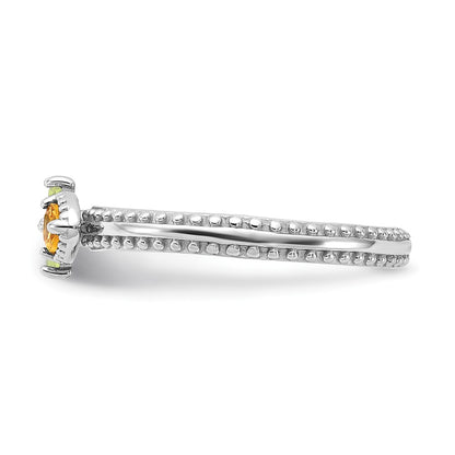Sterling Silver Stackable Expressions Rhodium-plated Textured Citrine and Peridot Flower Ring