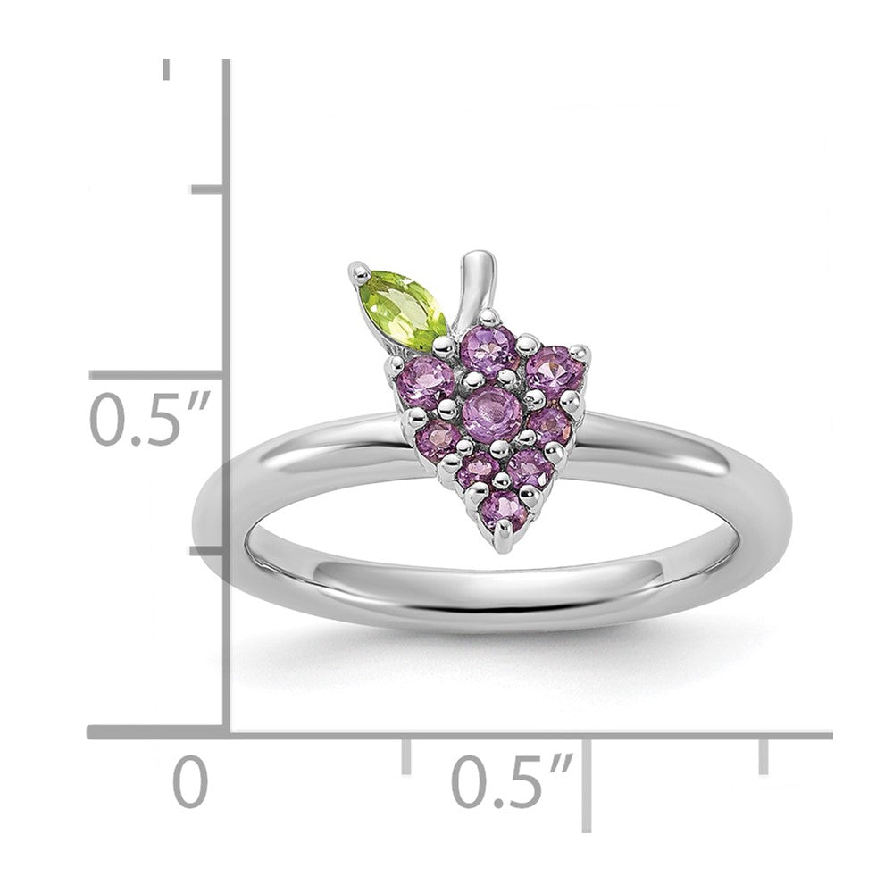 Sterling Silver Stackable Expressions Rhodium-plated Amethyst and Peridot Grapes Ring