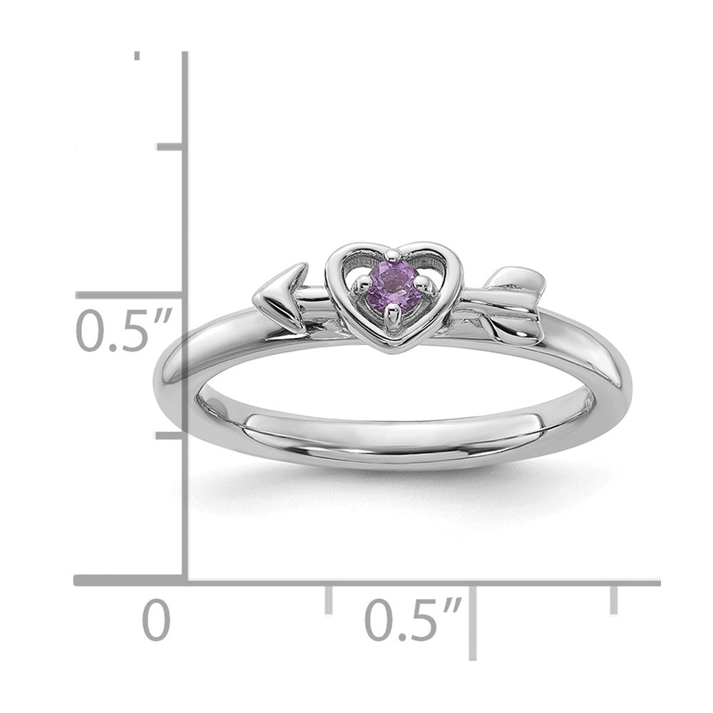 Sterling Silver Stackable Expressions Rhodium-plated Amethyst Heart with Arrow Ring