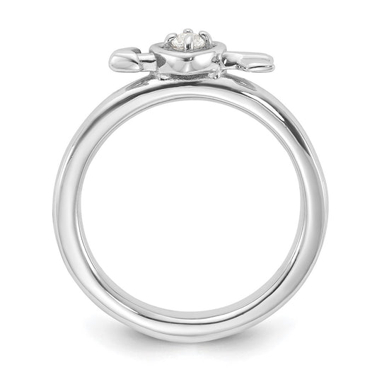 Sterling Silver Stackable Expressions Rhodium-plated White Topaz Heart with Arrow Ring