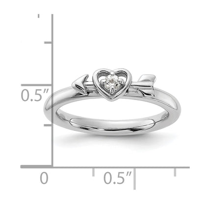Sterling Silver Stackable Expressions Rhodium-plated White Topaz Heart with Arrow Ring