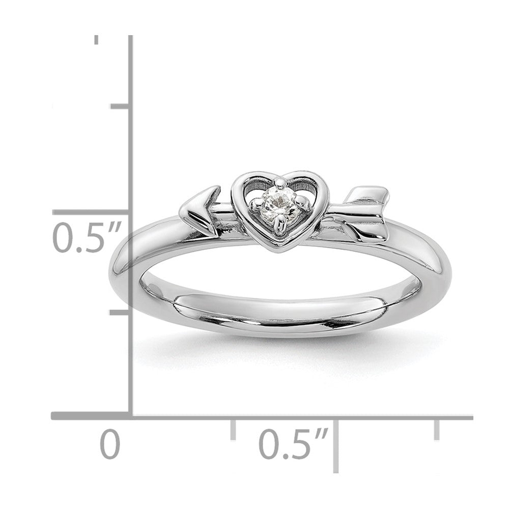 Sterling Silver Stackable Expressions Rhodium-plated White Topaz Heart with Arrow Ring