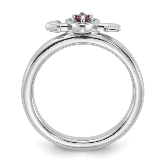 Sterling Silver Stackable Expressions Rhodium-plated Rhodolite Heart with Arrow Ring